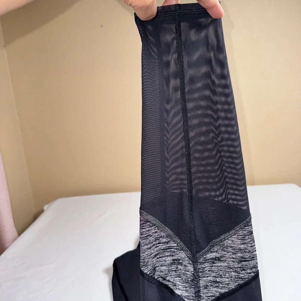 Lululemon Black Mesh Panel High Rise Leggings Size 8 Heathered‎ Grey Trim Yoga